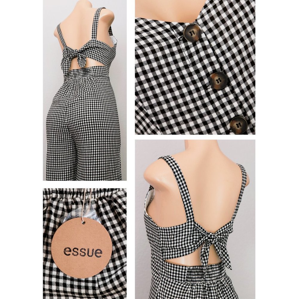 NEW Gingham Plaid Button Front Tie Back Jumpsuits - Picture 8 of 11
